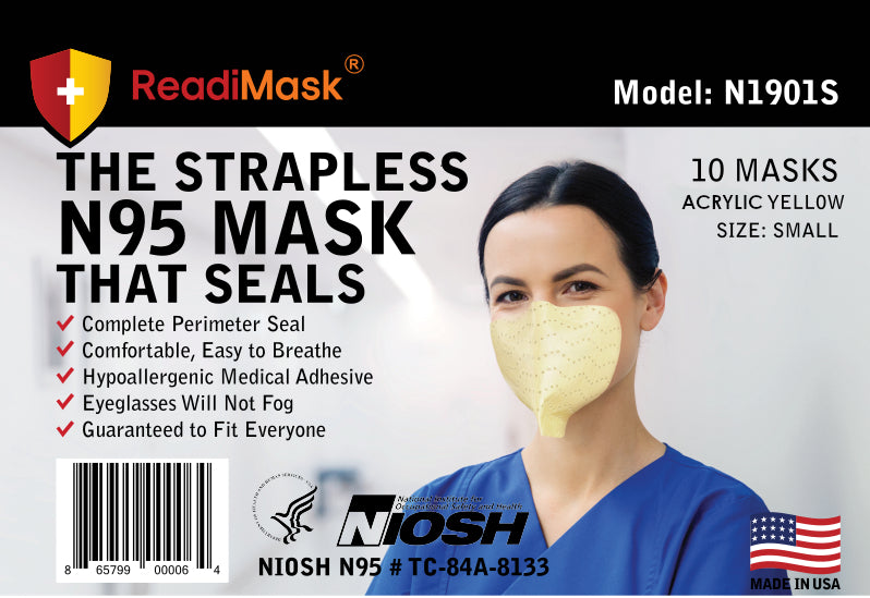N95 Small/Petite Yellow - No Shield - 10 Pack   NIOSH Approved N95 Respirators in Resealable Plastic Bag