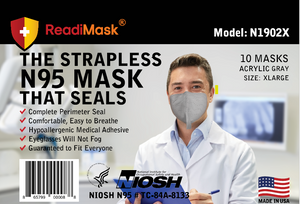 N95 XLarge Gray Adult - No Shield 10-Pack NIOSH Approved N95 Respirators in a Resealable plastic Bag